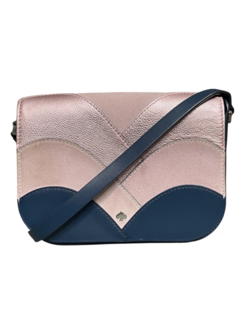 Kate Spade Rose Gold and Navy Leather & Suede Saddle Bag Adjustable Crossbody